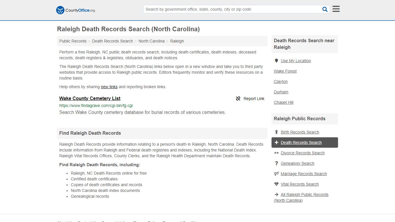 Raleigh Death Records Search (North Carolina) - County Office